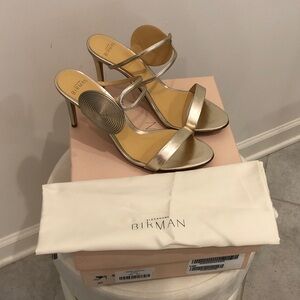 Alexandre Birman Metallic Gold Sculptural Heel Sandals